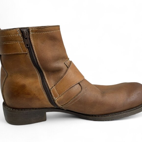 Alfani Brown Leather Square Toe Ankle Harness Biker Motorcycle Boots Men's 11.5 - Picture 7 of 13